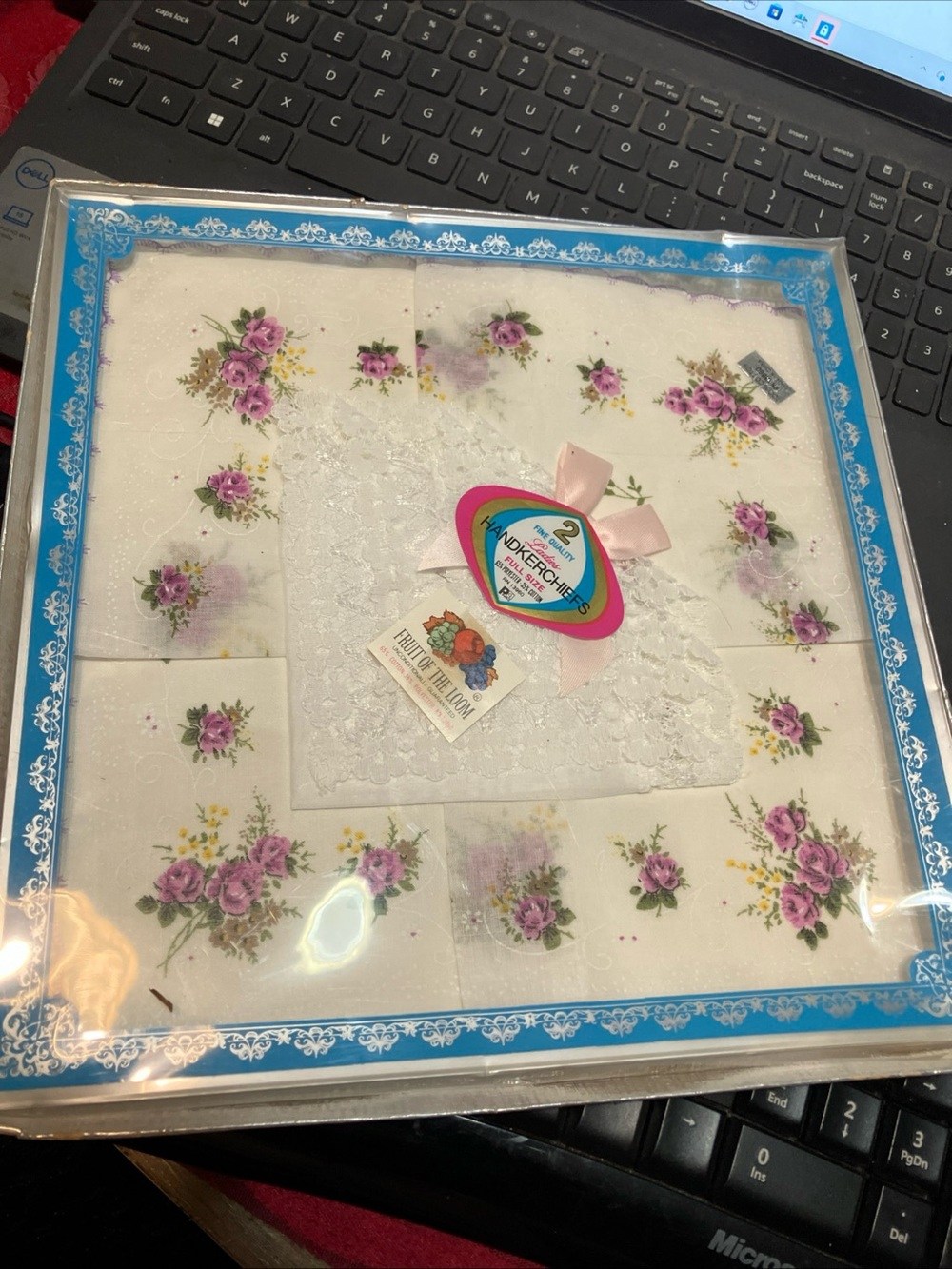 2 Vintage Lace Trim Ladies Handkerchiefs White NOS In Box Fruit of the Looms